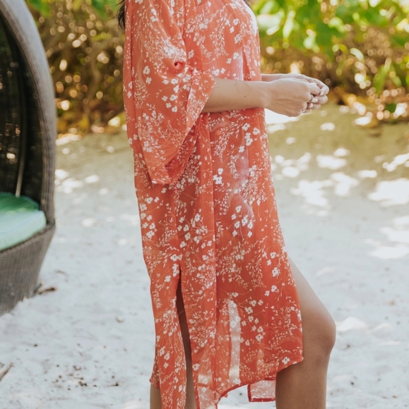 Orange Floral Kimono - Picture 4 of 7